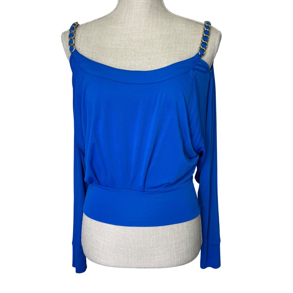 Dolce & Gabbana Cold Shoulder Top Gold Chain Straps Blue XS